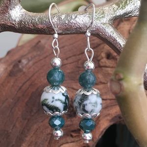 Green & Silver Dangle Earrings